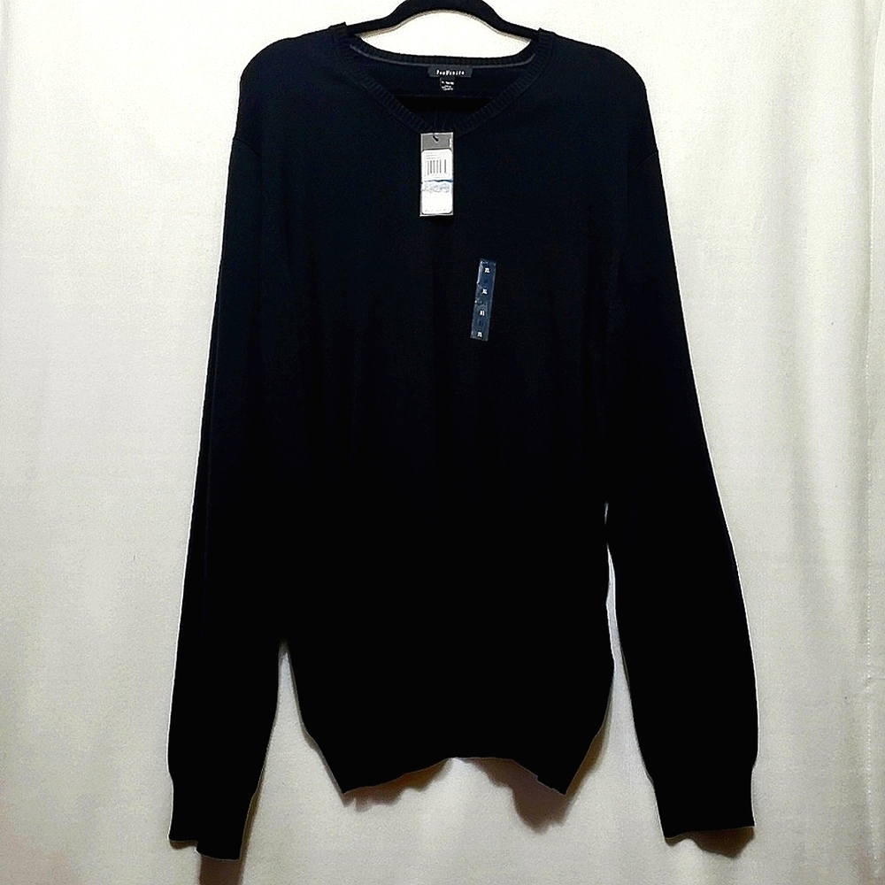 Black V Neck Sweater* 100% Cotton *NWT* Sz XL *